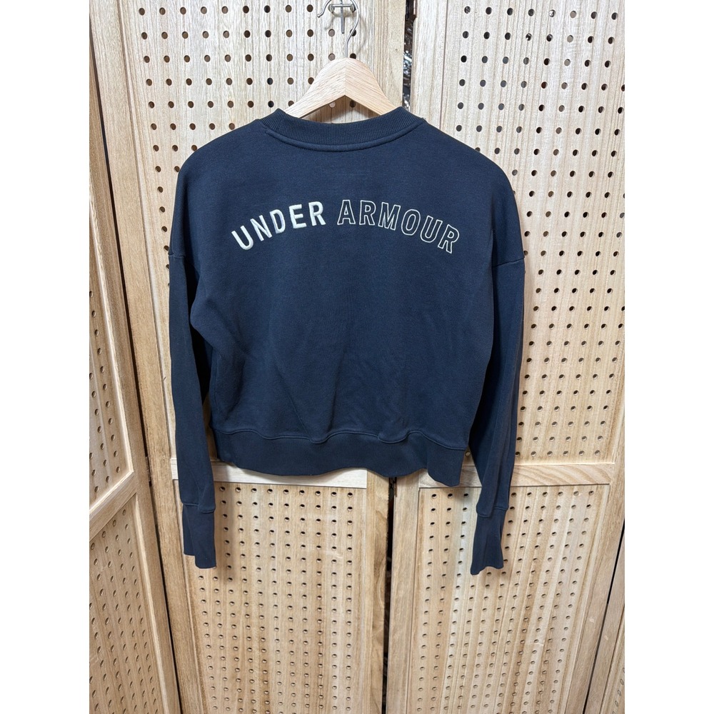 Under Armour Girls Black Crewneck Sweatshirt Loose Fit Cropped YLG Logo Back - Picture 4 of 4